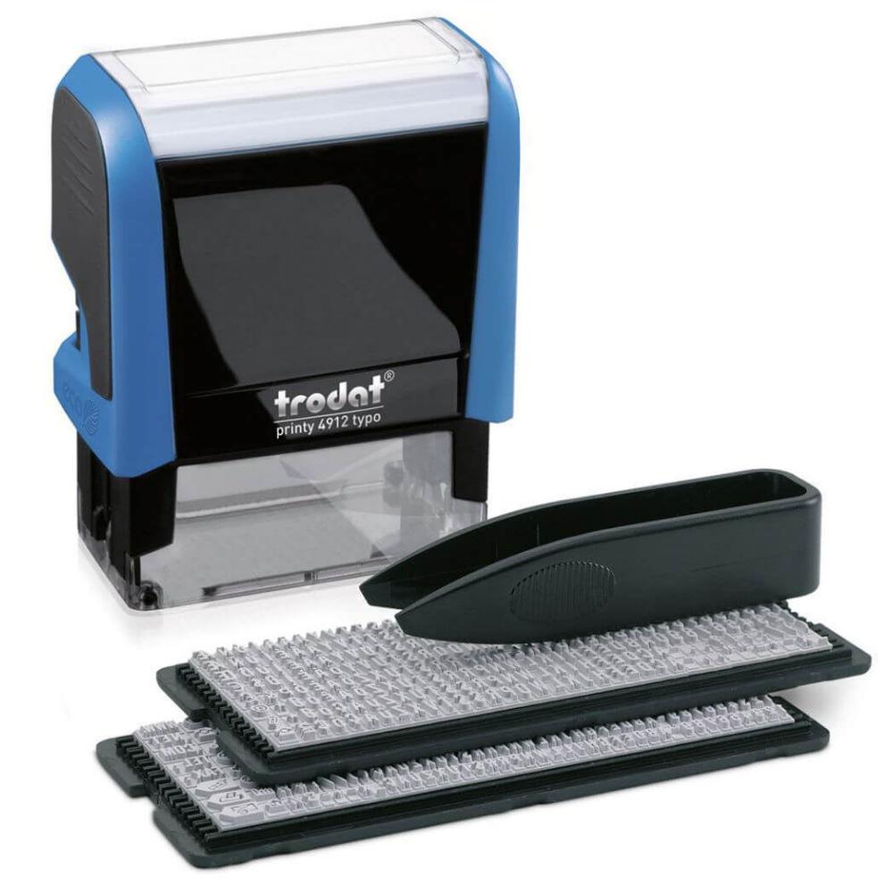 Σφραγίδα αυτοκατασκευαζόμενη 4 σειρών trodat 4912 μπλε σώμα μαύρο ταμπόν 4,7x1,8 cm.
