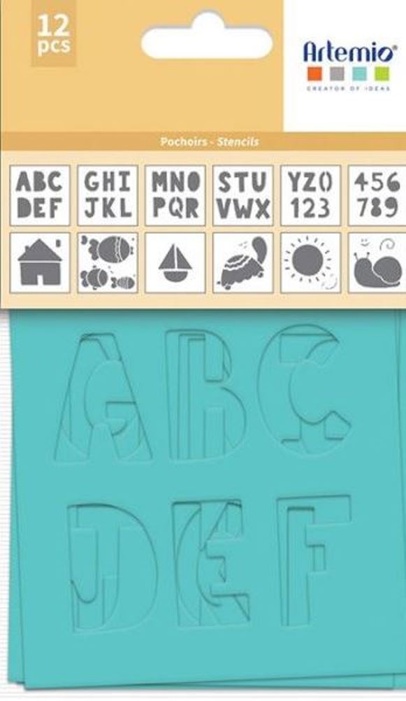 Στένσιλ σετ 12 σχέδια compti 9x9 cm