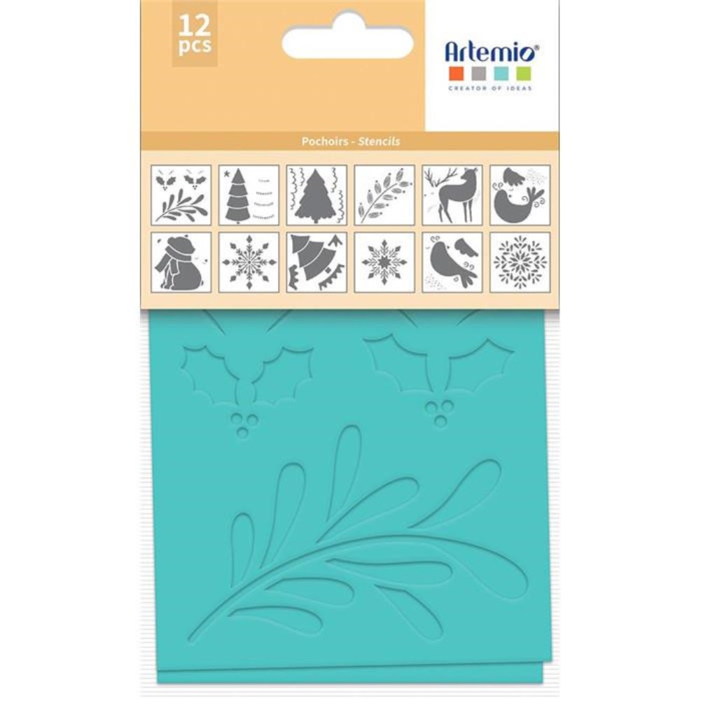 Στένσιλ σετ 12 σχέδια 9x9 cm X-mas snow