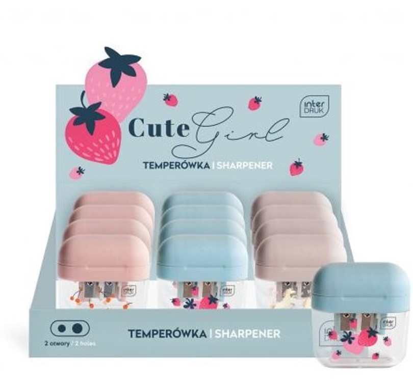 Ξύστρα Interdruk διπλή με καπάκι και δοχείο - Cute Girl