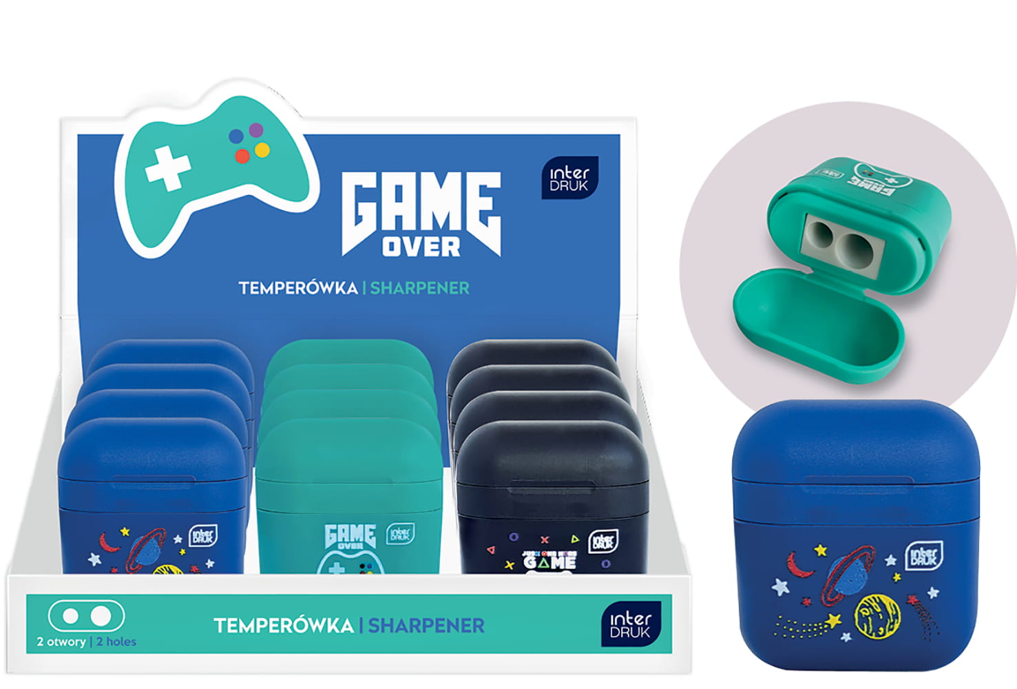Ξύστρα Interdruk διπλή με καπάκι και δοχείο - Game Over