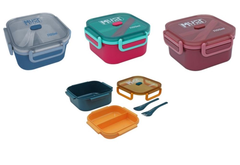 Φαγητοδοχείο Must Team PP με κουτάλι & πιρούνι 1100 ml 16,616,6x8,8 cm - 3 αποχρώσεις