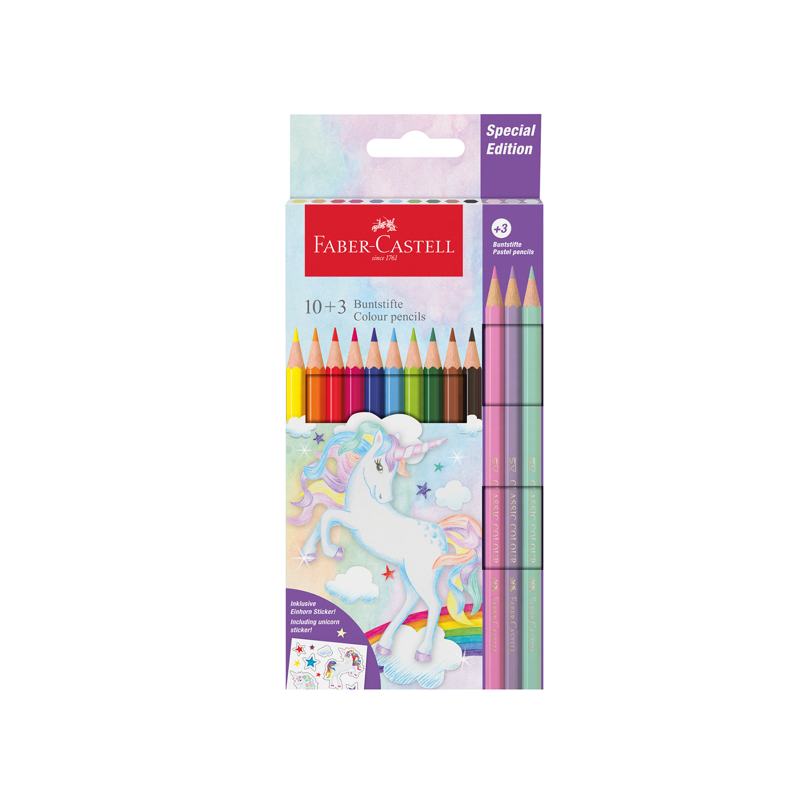 Ξυλομπογιές Faber Castel Μονόκερος 10+3+ Αυτοκόλλητα