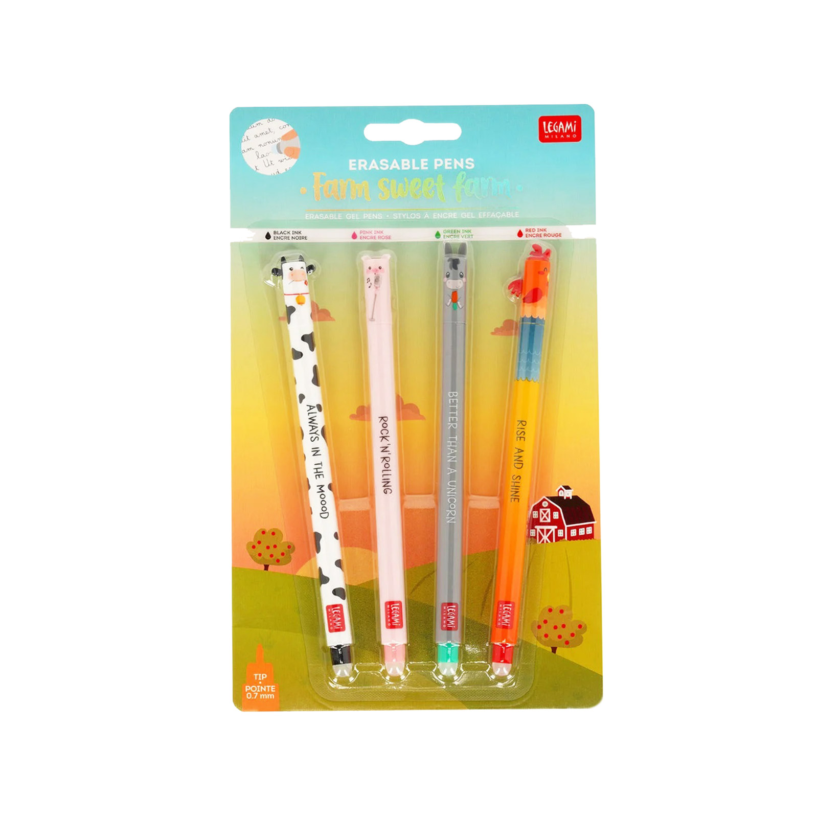 Στυλό Legami Erasable - Sweet Farm 0,7 mm σετ 4 τεμ.